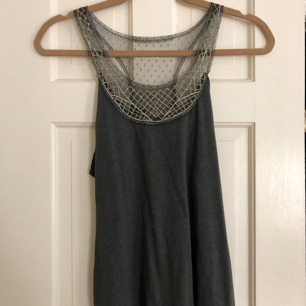 UO Pins and Needles Gray Embroidered Tank